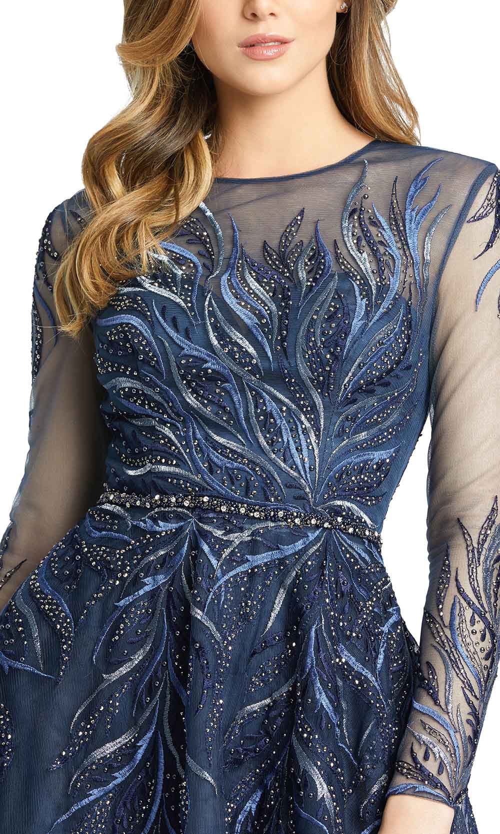 Mac Duggal - 11136D Long Sleeve Embroidered A-Line Dress In Blue