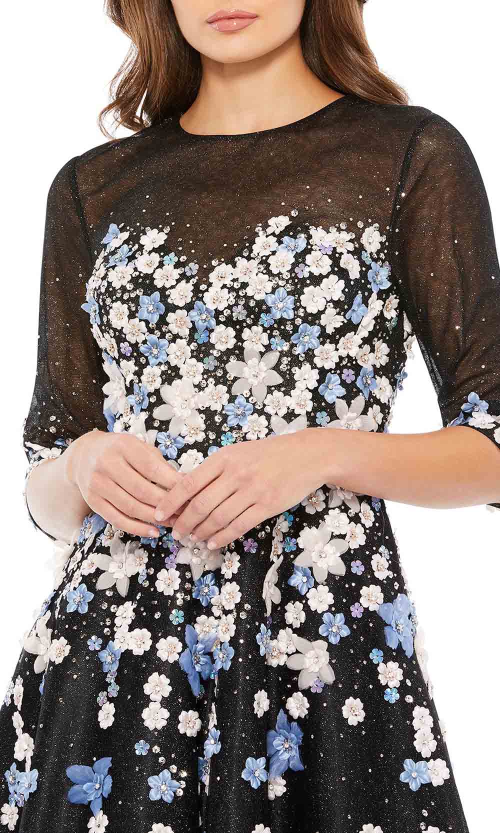 Mac Duggal - 11161D Floral Applique A-Line Dress In Black