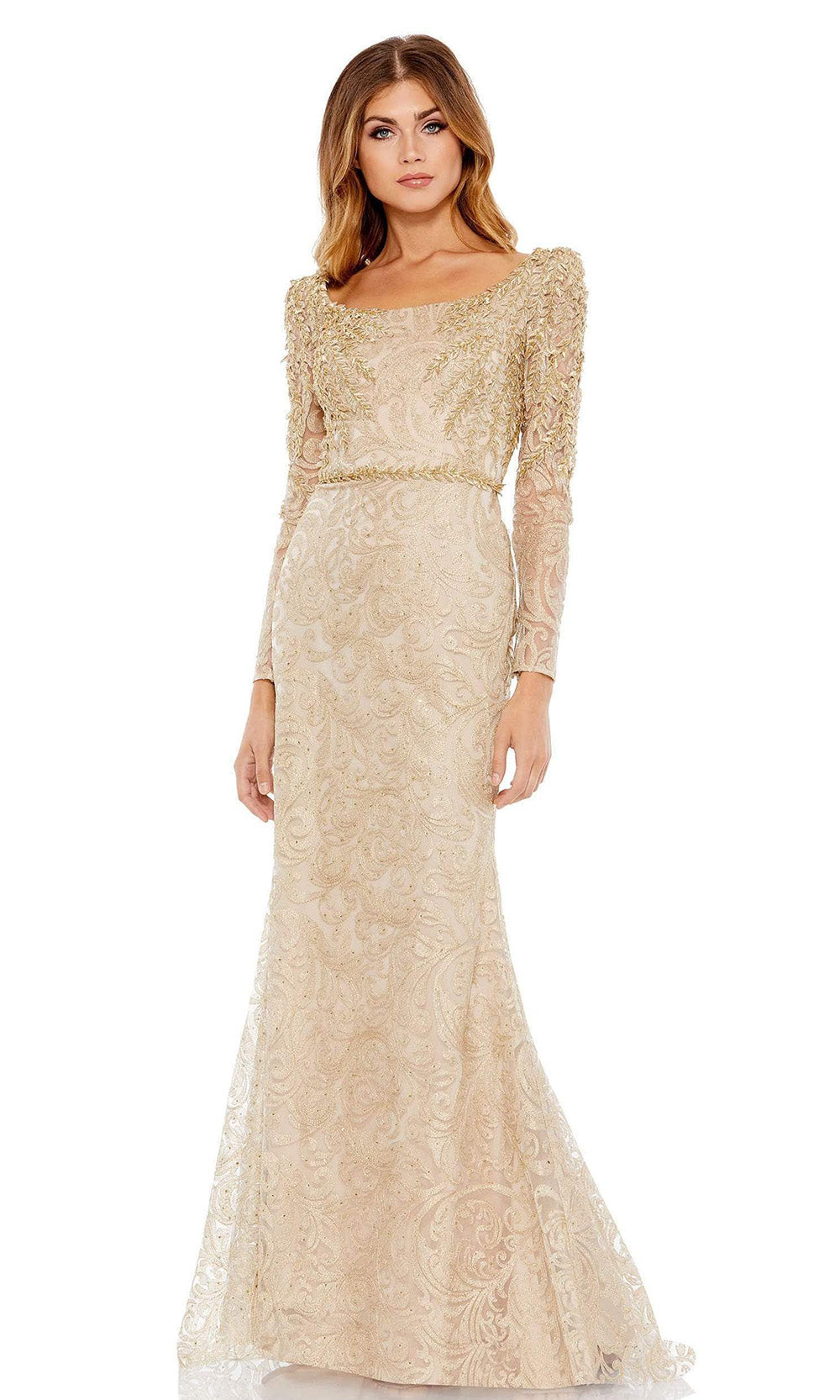 Mac Duggal - 11187 Long Sleeve Embroidered Gown In Gold