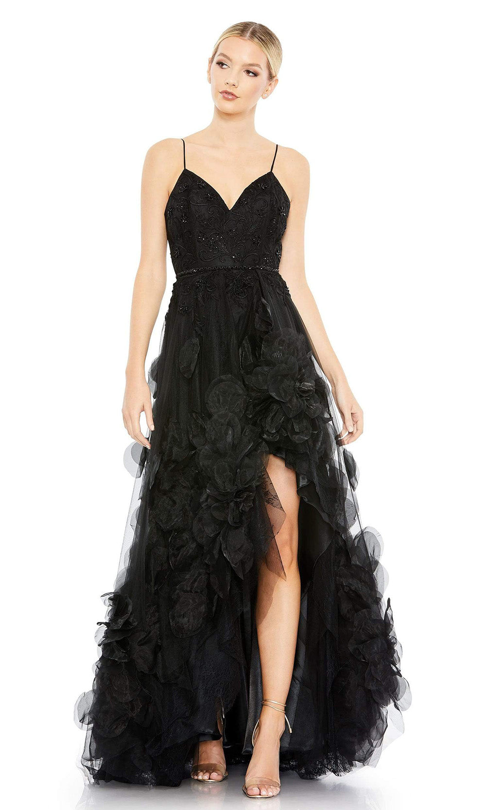 Mac Duggal - 11293 Petal High Low A-Line Gown In Black