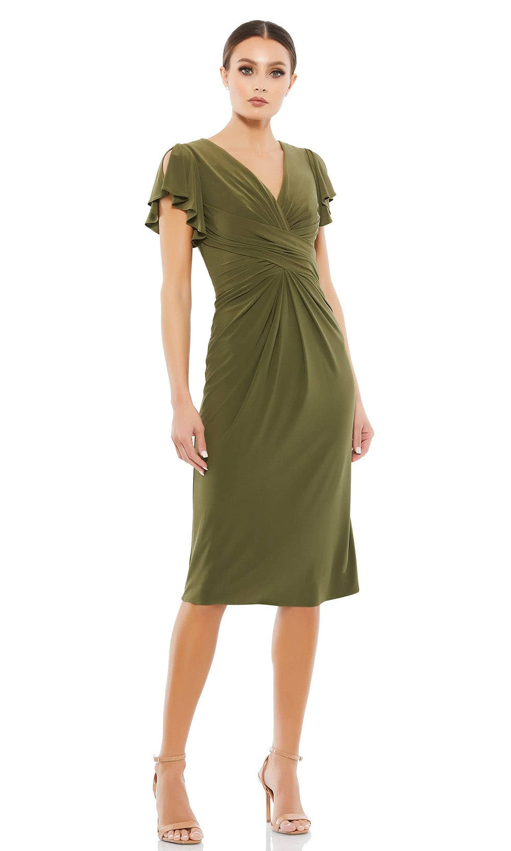 Mac Duggal - 12486 Flutter Sleeve Wrap Dress In Green