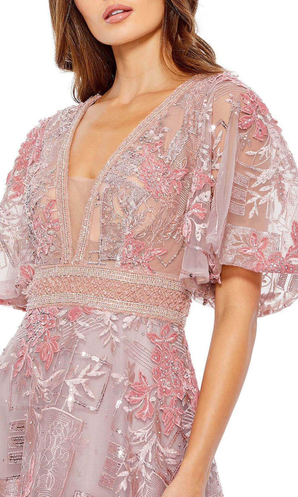Mac Duggal - 20262 Bell Sleeve Embroidered A-Line Gown In Pink