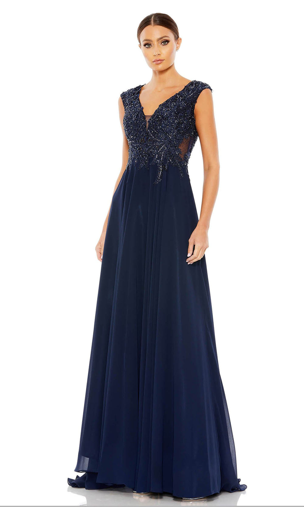Mac Duggal - 20264 Deep V-Neck Pleated A-Line Gown In Blue