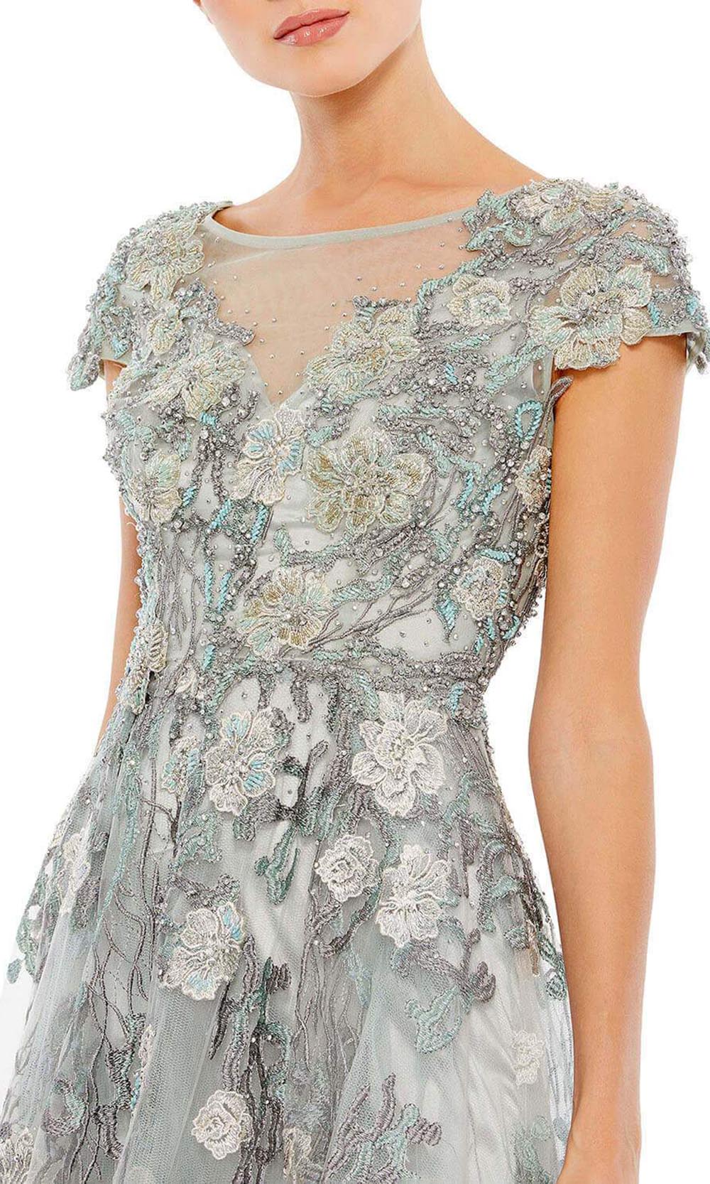 Mac Duggal - 20294 Enchanting A-Line Floral Long Dress In Blue and Gray