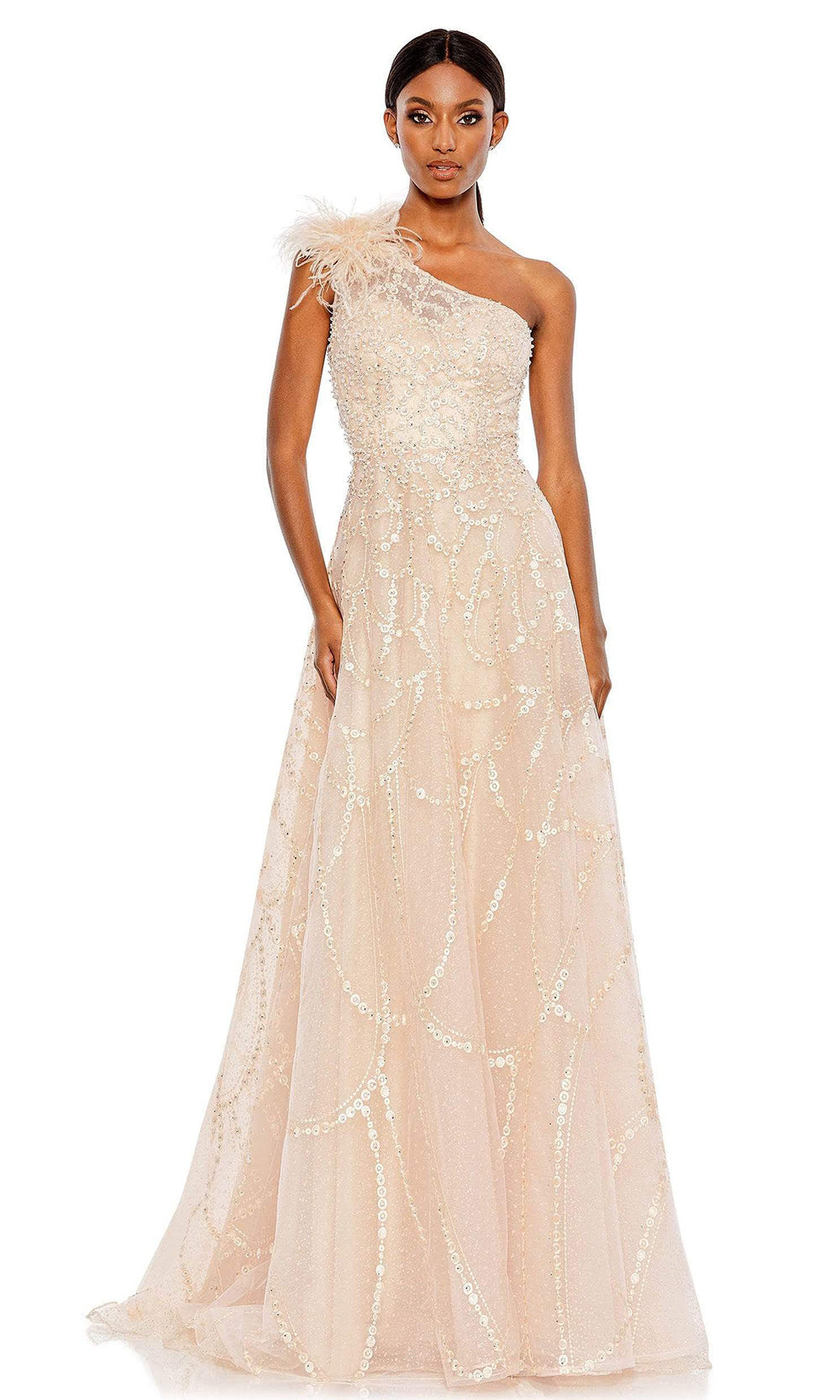 Mac Duggal - 20389 Feather Adorned Gown In Pink and Neutral