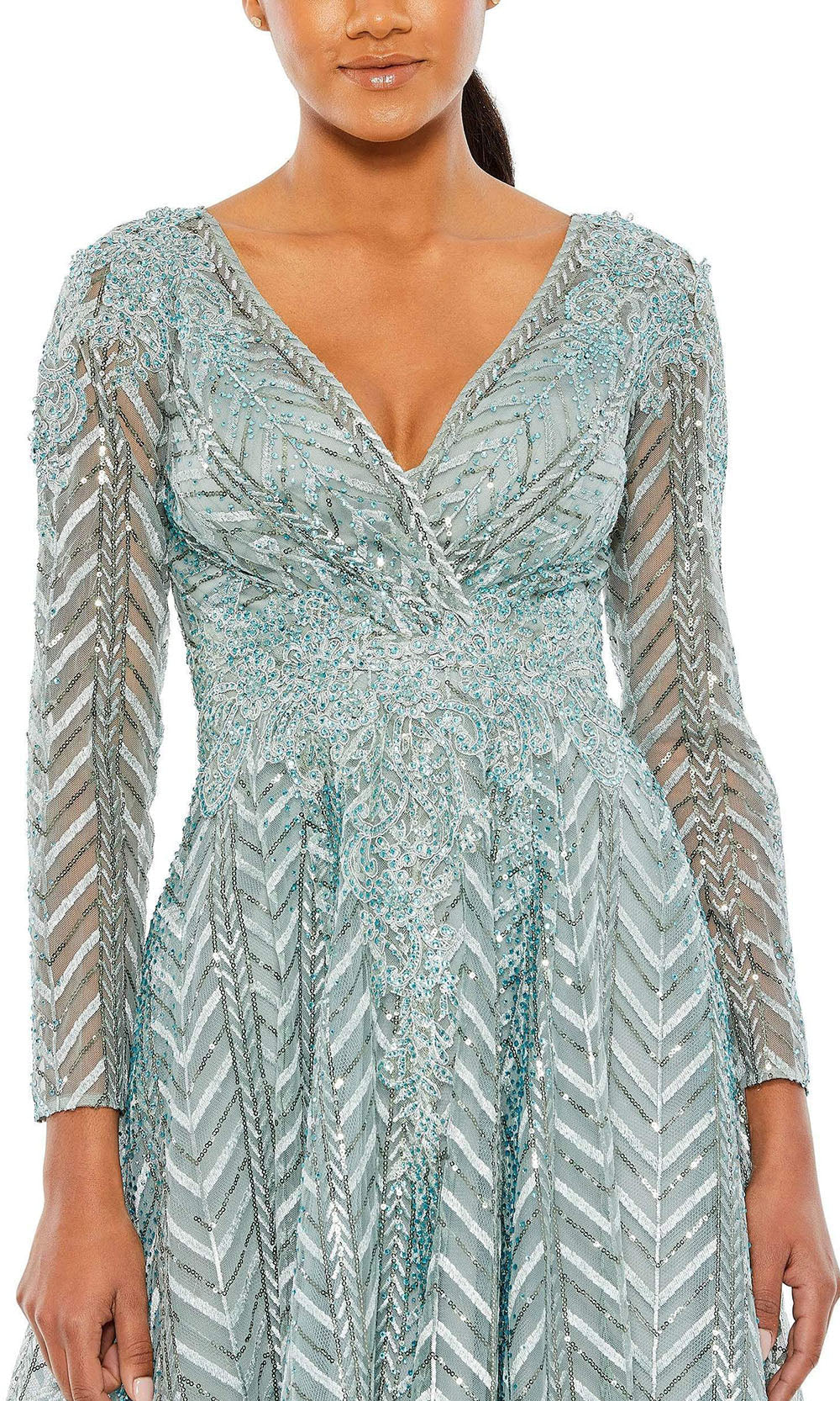 Mac Duggal - 20399 Long Sleeve Embellished A-Line Dress In Green