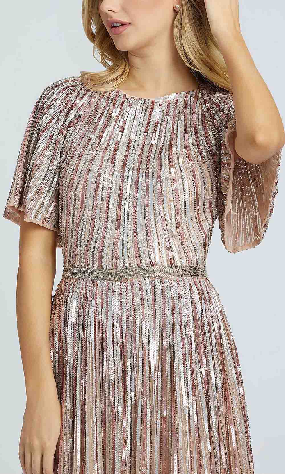 Mac Duggal - 4913D Bell Sleeve Linear Sequin A-Line Gown In Pink