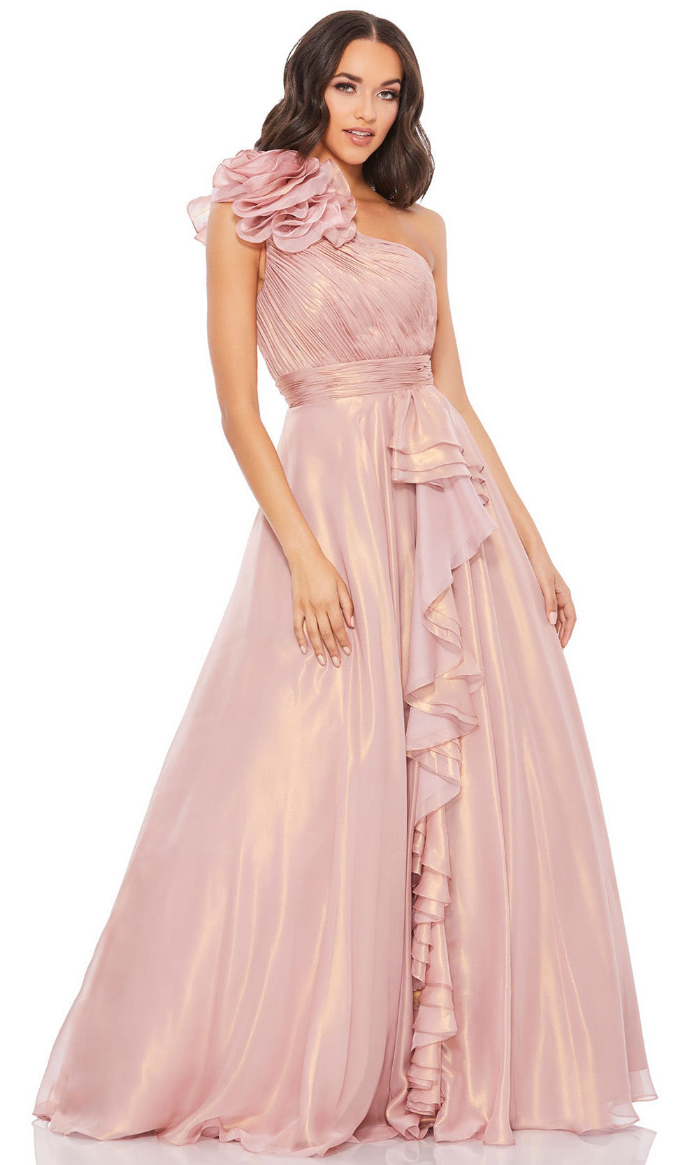 Mac Duggal - 49252M Floral Appliqued A-Line Dress In Pink