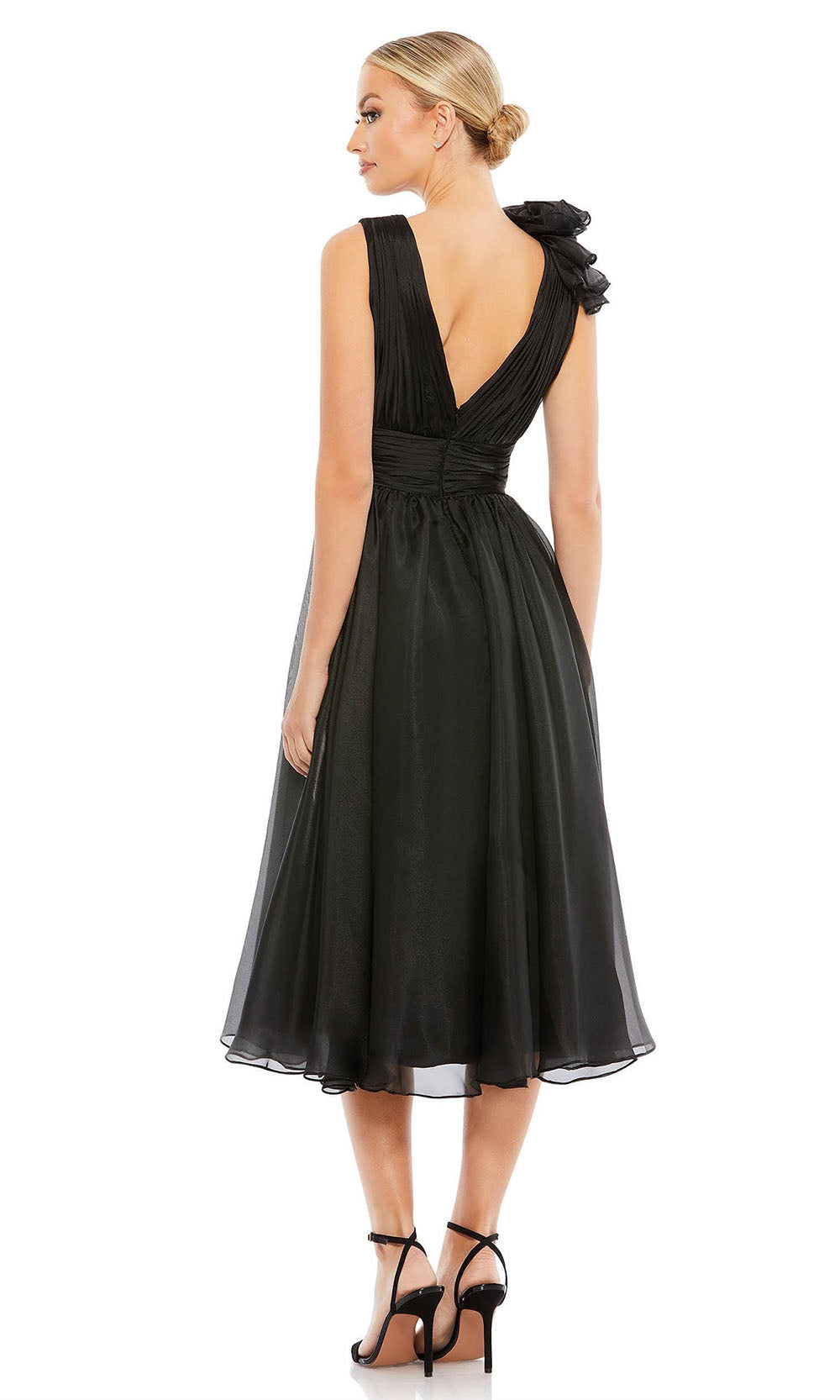 Mac Duggal - 49494 Plunging V-Neck Tea Length Dress In Black