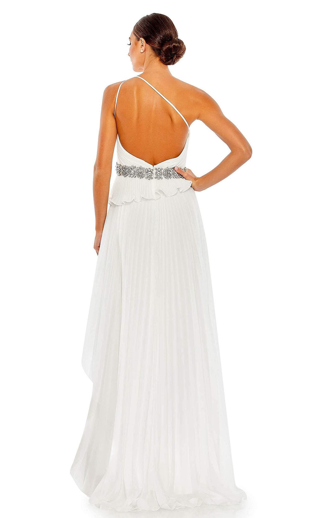 Mac Duggal - 49532 Ruched Greek Style High Low Dress In White