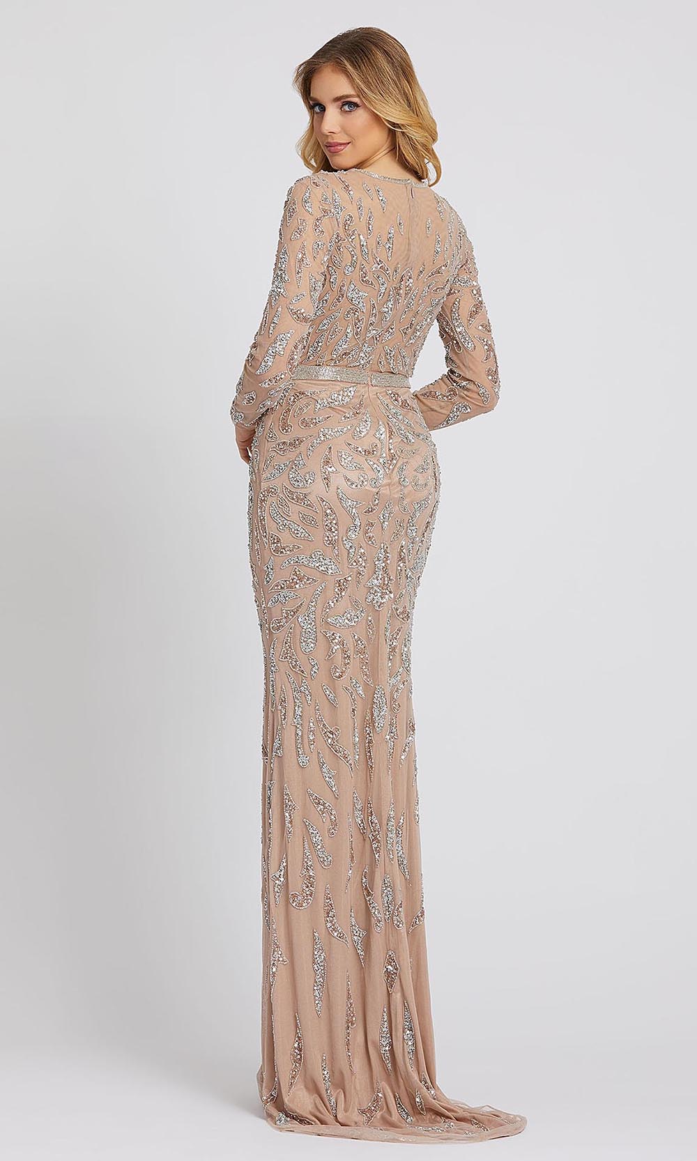 Mac Duggal - 5124D Illusion Beaded Paisley Ornate Gown In Champagne & Gold