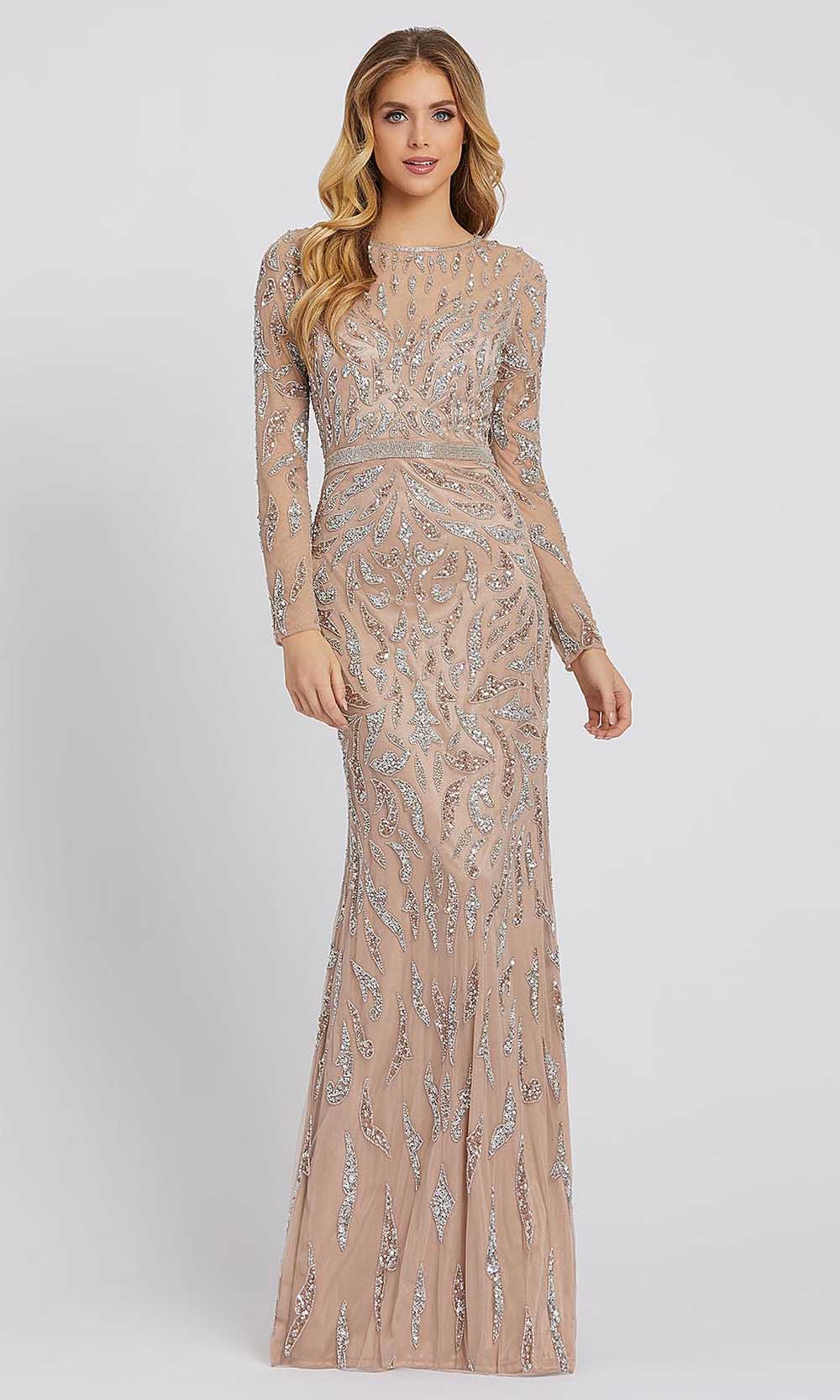 Mac Duggal - 5124D Illusion Beaded Paisley Ornate Gown In Champagne & Gold