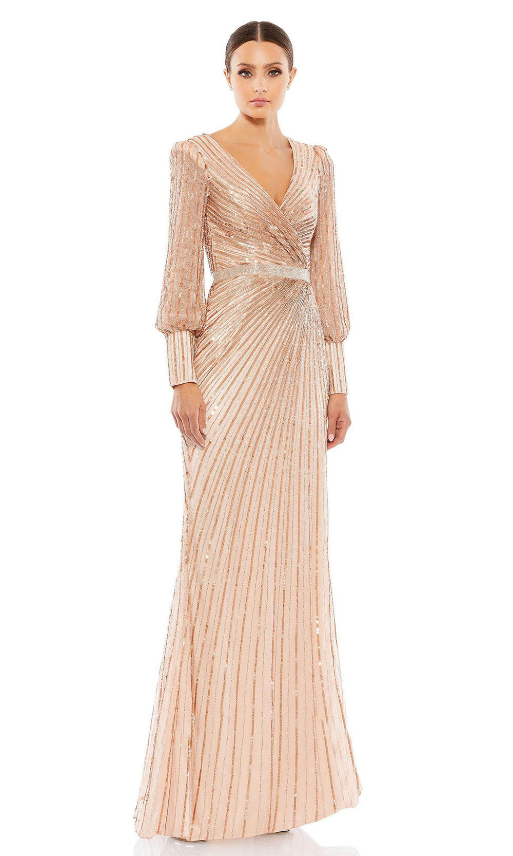 Mac Duggal - 5501 Bishop Sleeve Sequin Gown In Neutral
