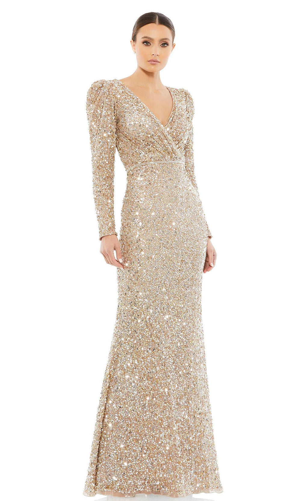Mac Duggal - 5510 Puff Sleeve Sequin Long Gown In Gold