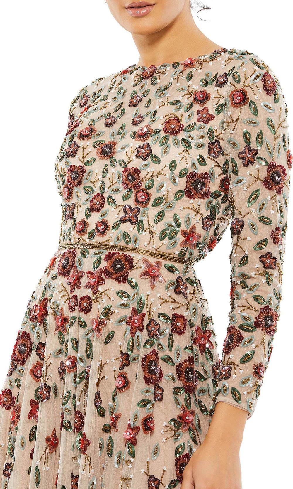 Mac Duggal - 5533 Floral Long Sleeve Evening Gown In Pink and Multicolor