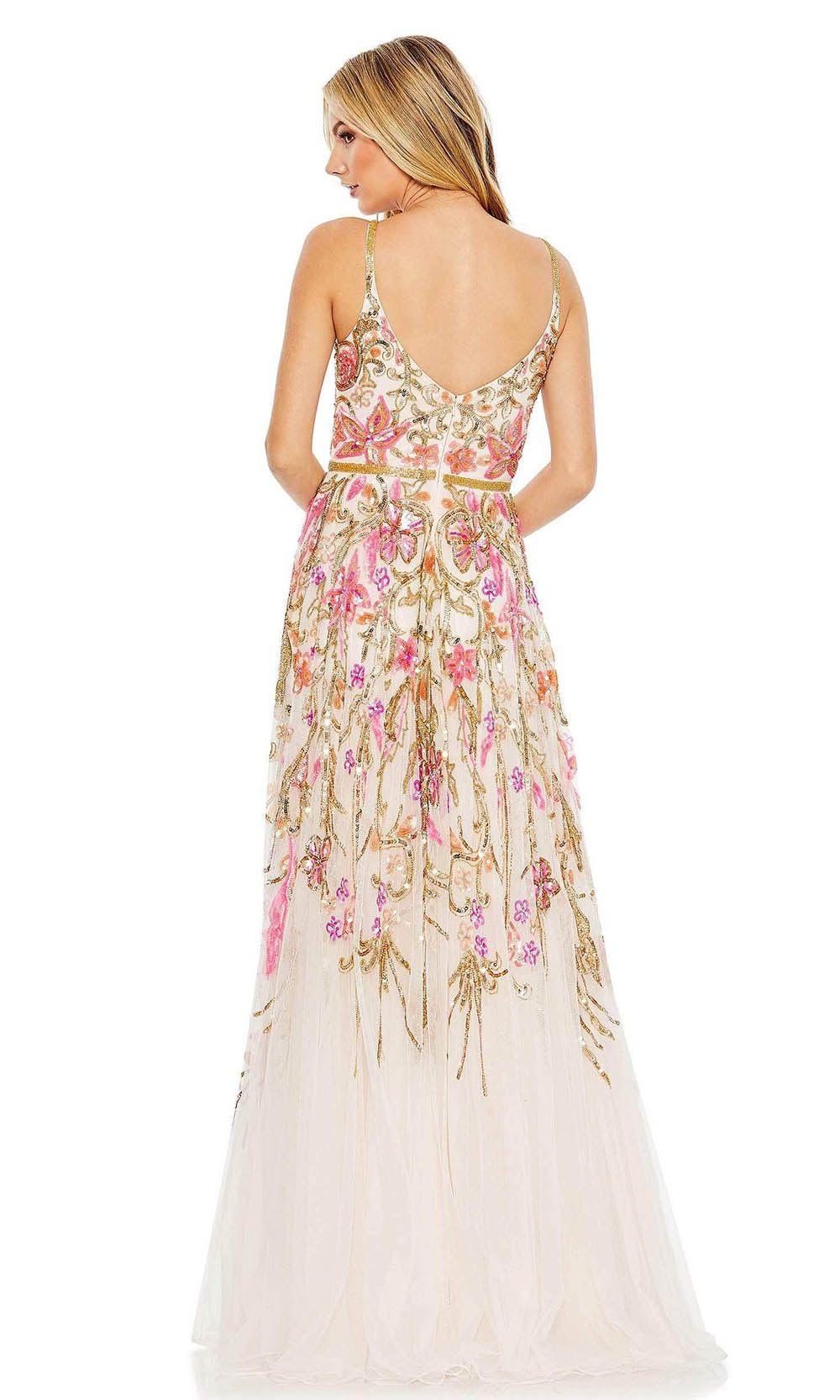 Mac Duggal - 5671 Floral Sleeveless A-Line Gown In White and Multicolor