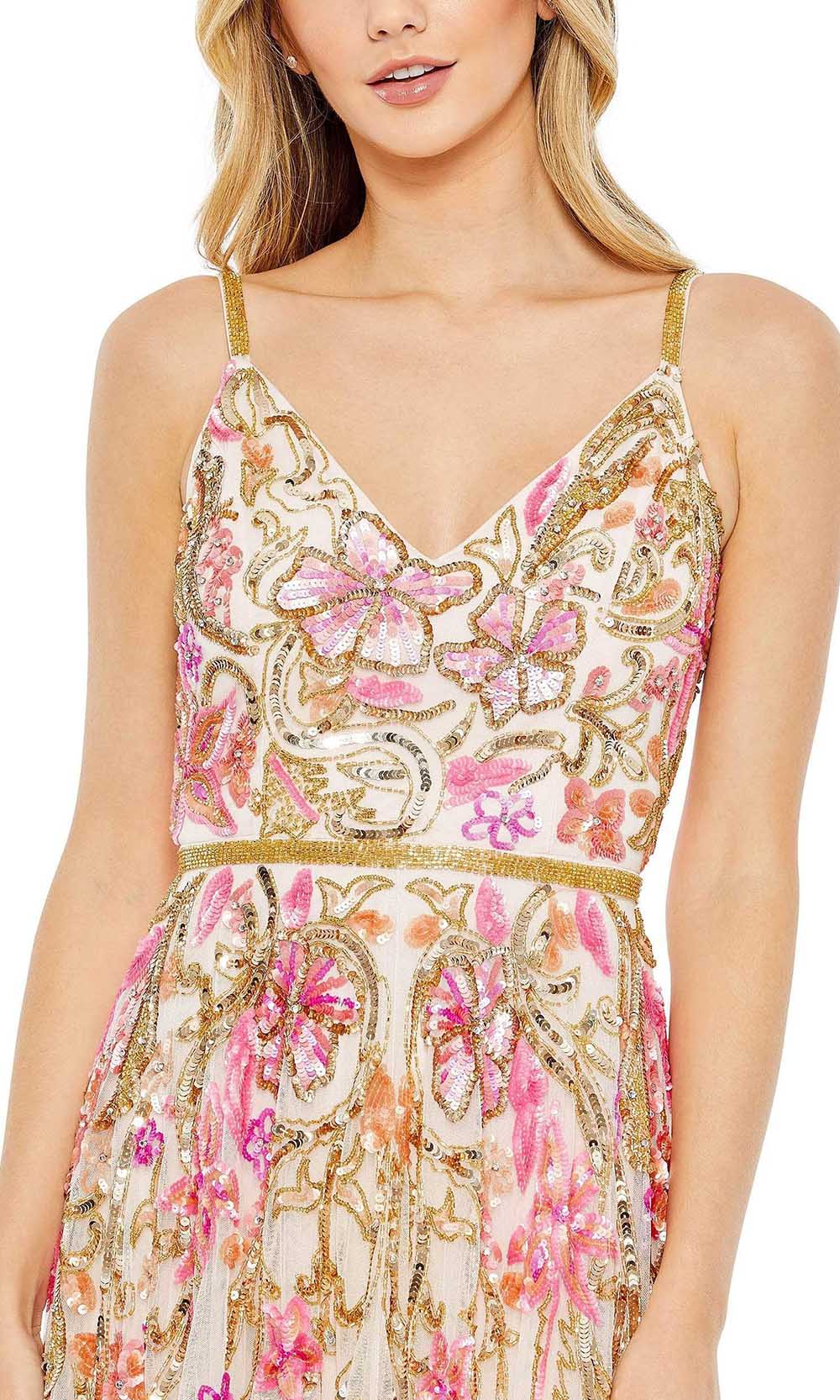 Mac Duggal - 5671 Floral Sleeveless A-Line Gown In White and Multicolor