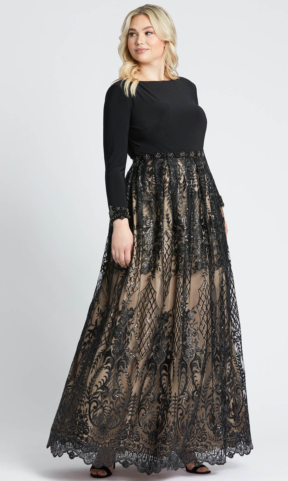 Mac Duggal - 67258F Jewel Neck Embellished Skirt Long Gown In Black