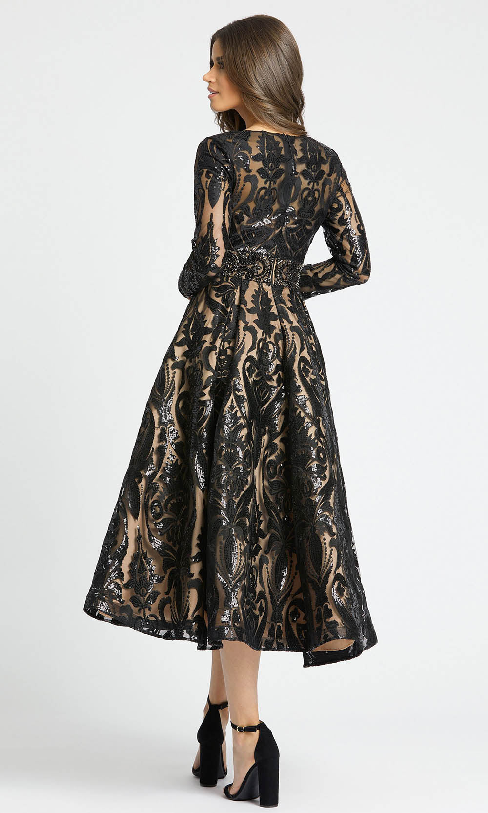 Mac Duggal - 67529D Plunging Neck Embellished Tea Length In Black