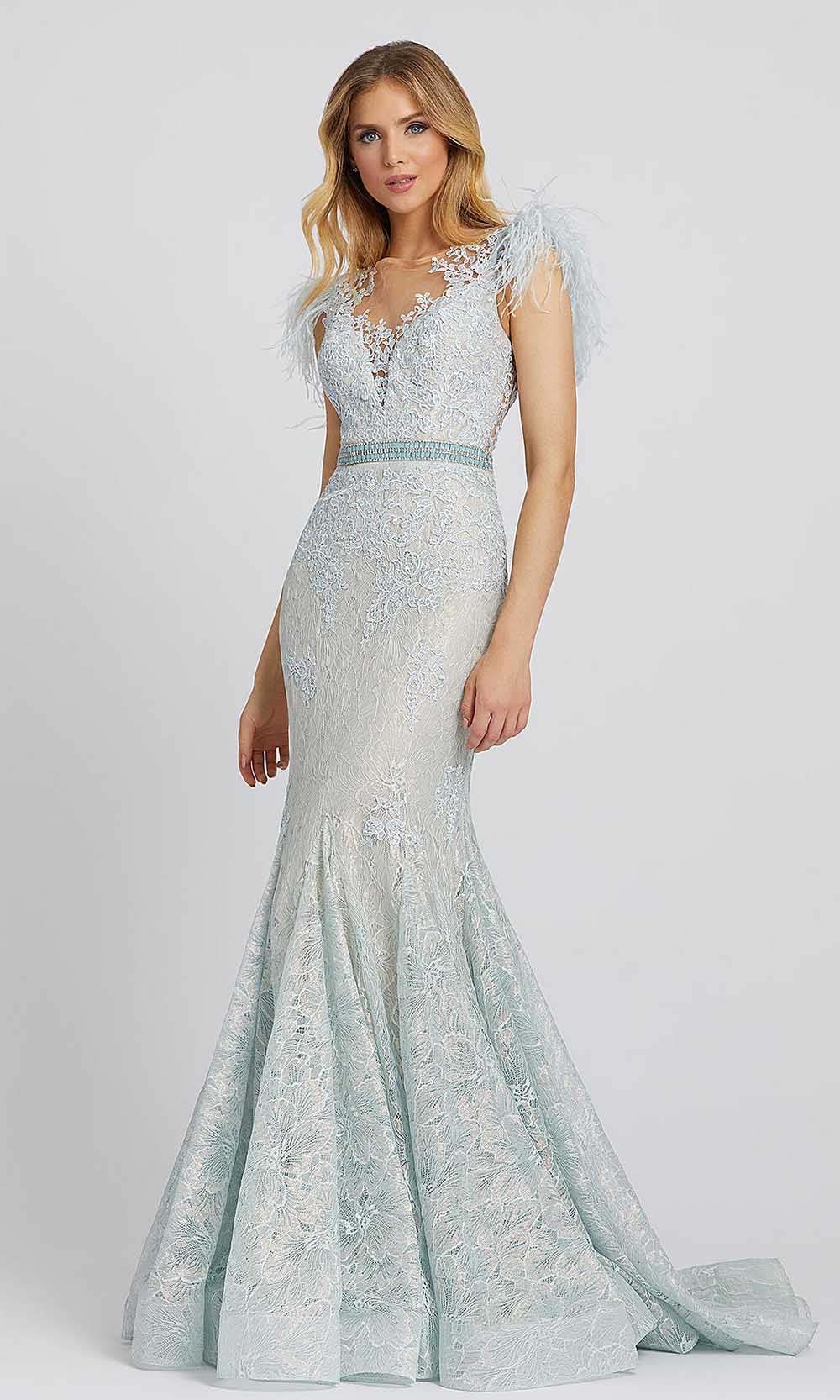 Mac Duggal - 79230M Embroidered Illusion Neck Mermaid Gown In Blue