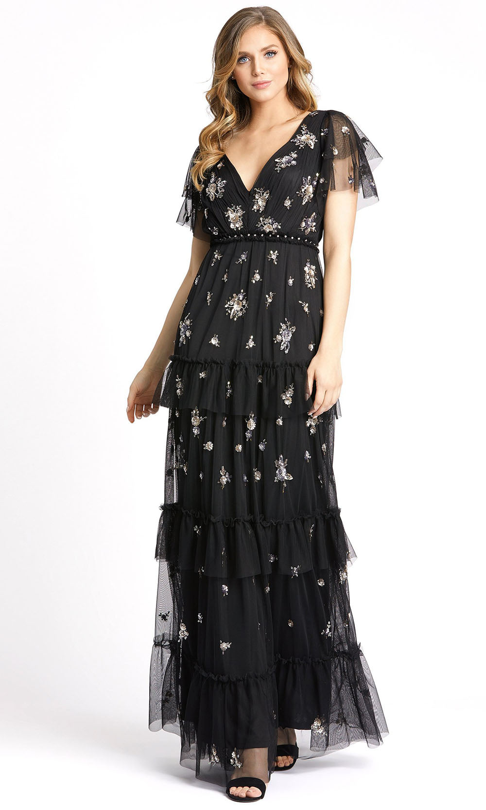 Mac Duggal - 9068D Embellished Plunging V Neck A-Line Gown In Black