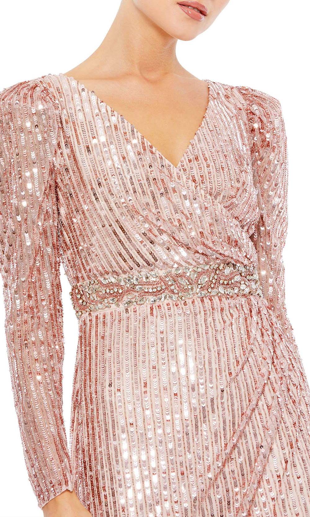 Mac Duggal - 93549 Long Sleeve Shimmering Sequin Dress In Pink