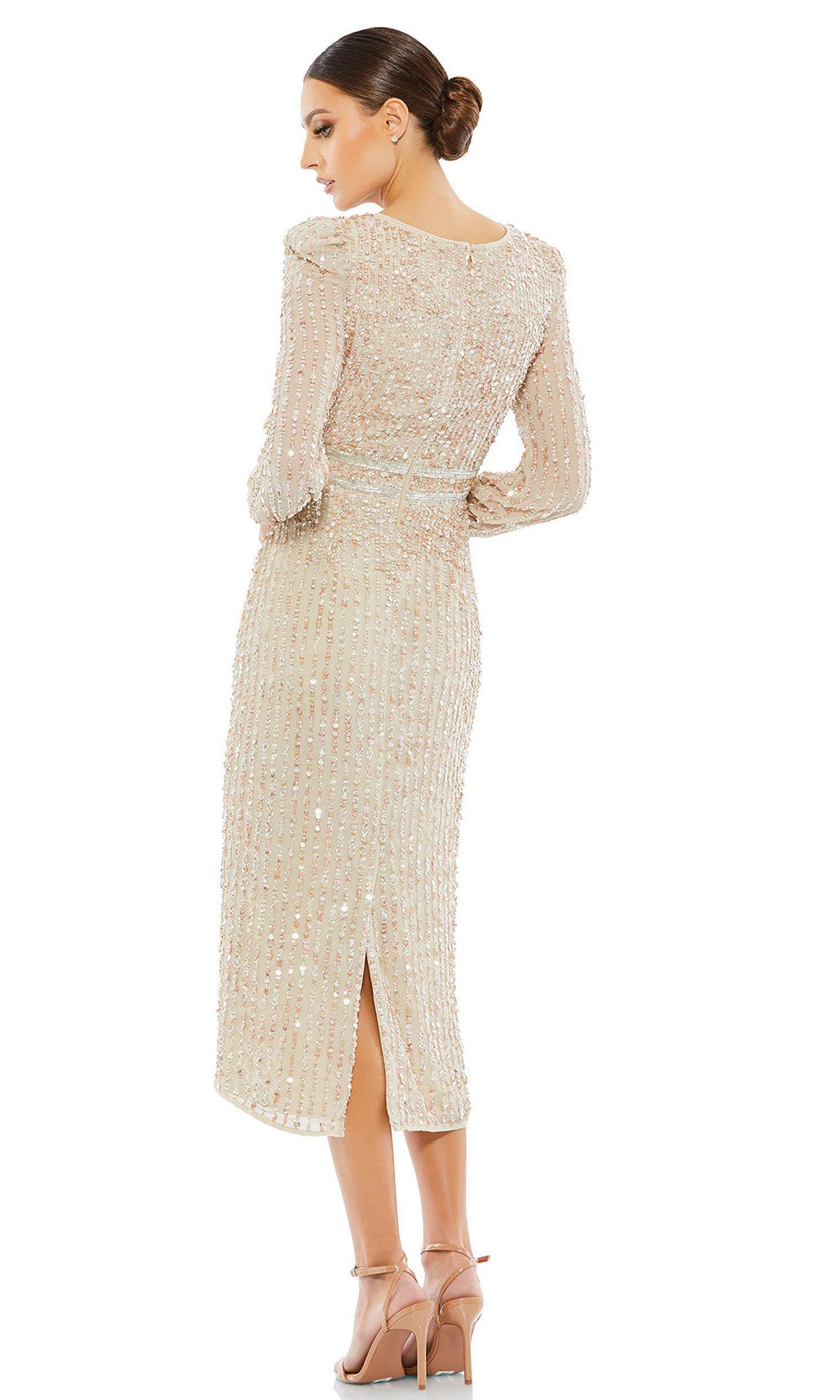 Mac Duggal - 93593 Sequin Wrap Styled Midi Dress In Neutral