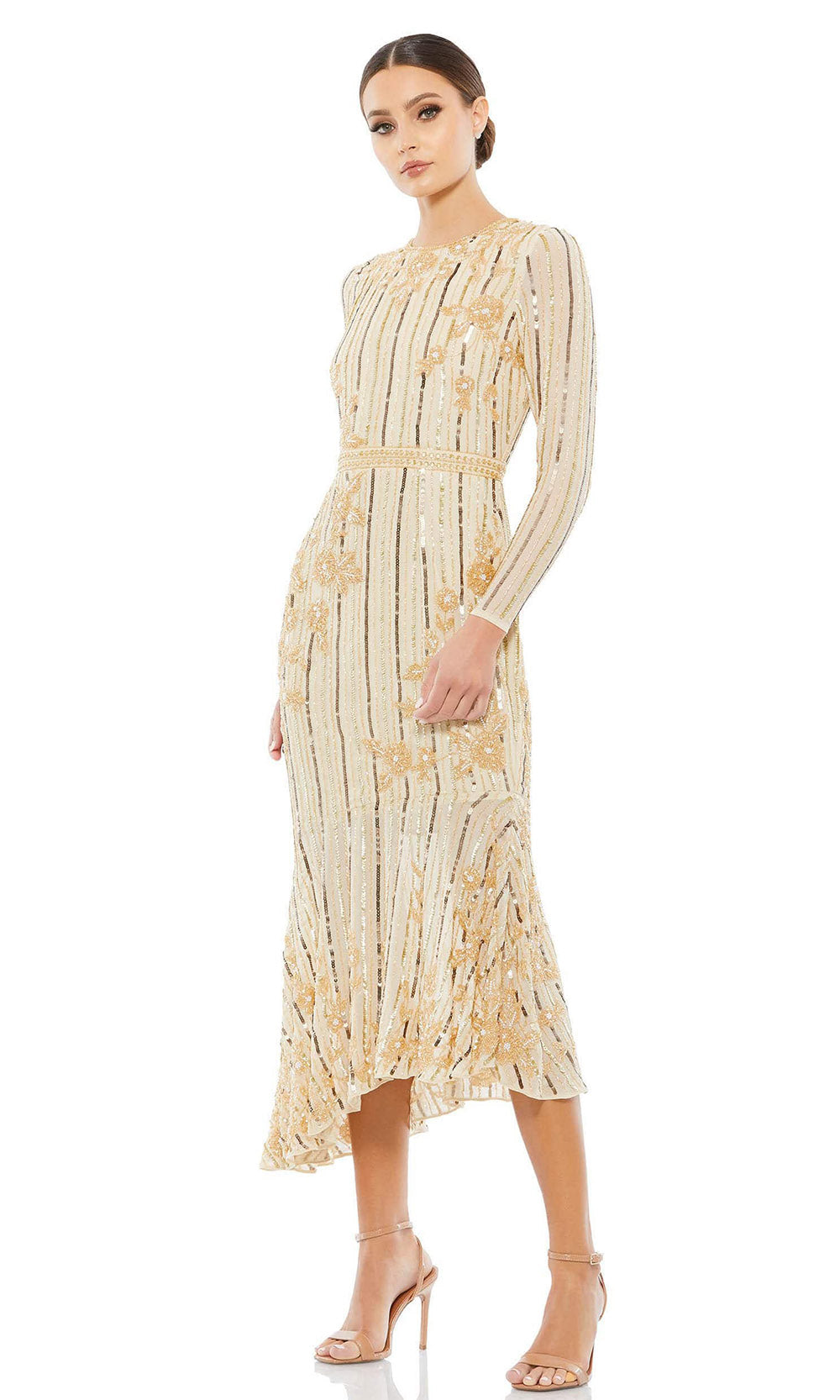 Mac Duggal - 93627 Fresh Sophisticated Midi Dress In Neutral