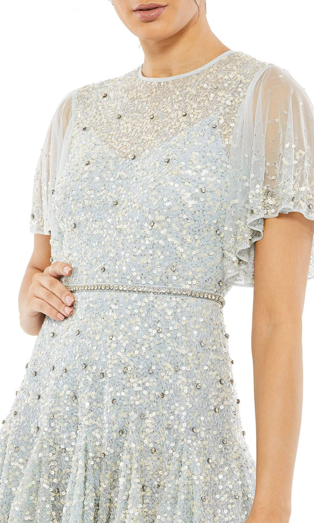 Mac Duggal - 93655 Sequin Tulle A-Line Midi Dress In Blue