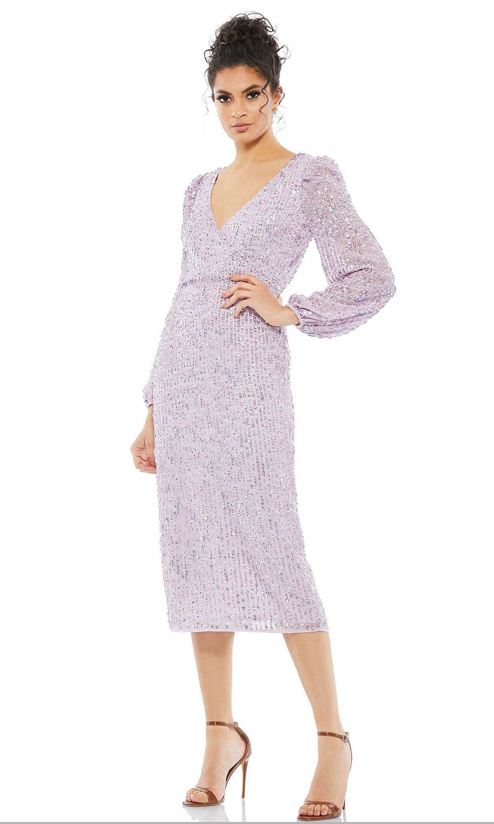 Mac Duggal Cocktail - 10764D Bishop Sleeve Sequin Dress In Purple