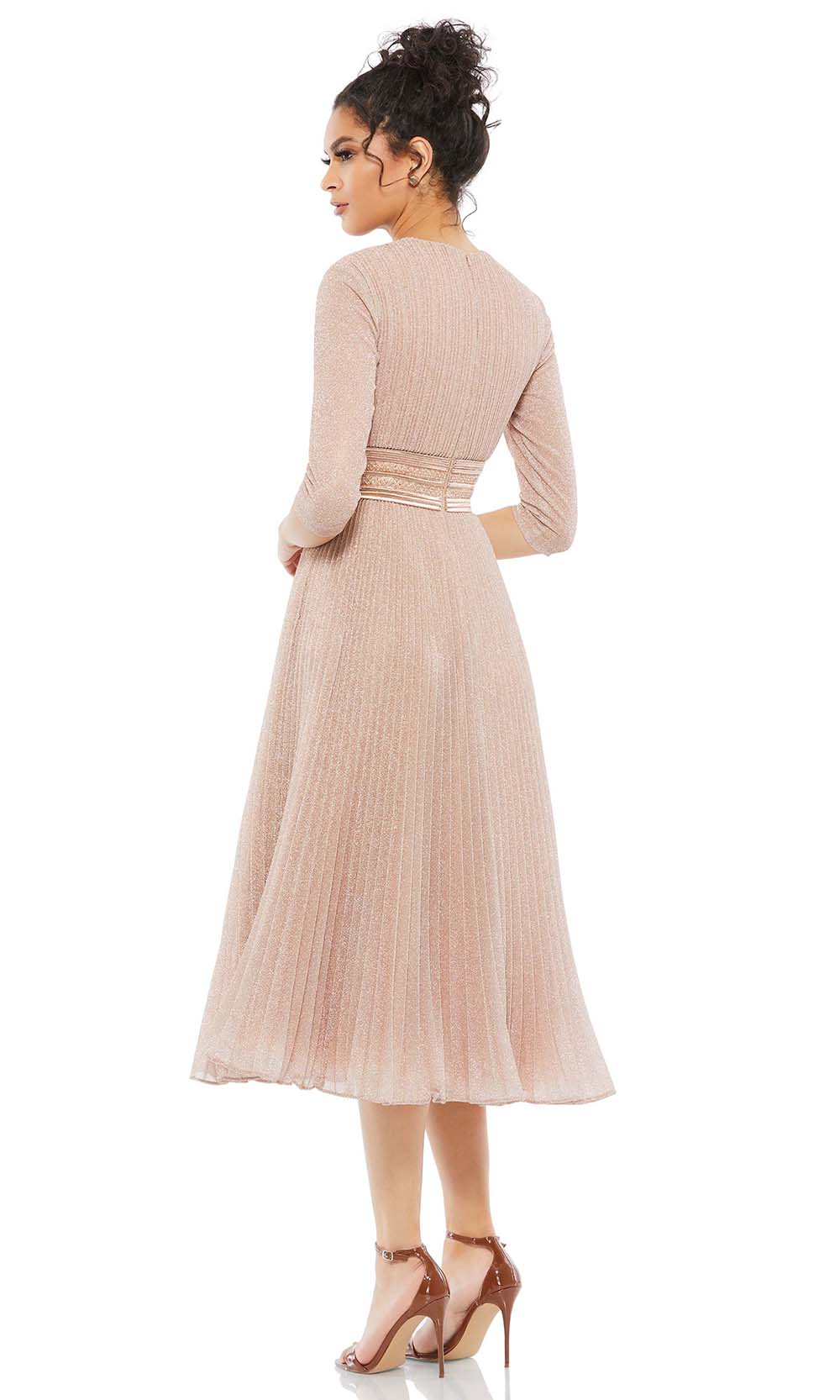 Mac Duggal Cocktail - 30750D Pleated Glitter A-Line Dress In Champagne & Gold