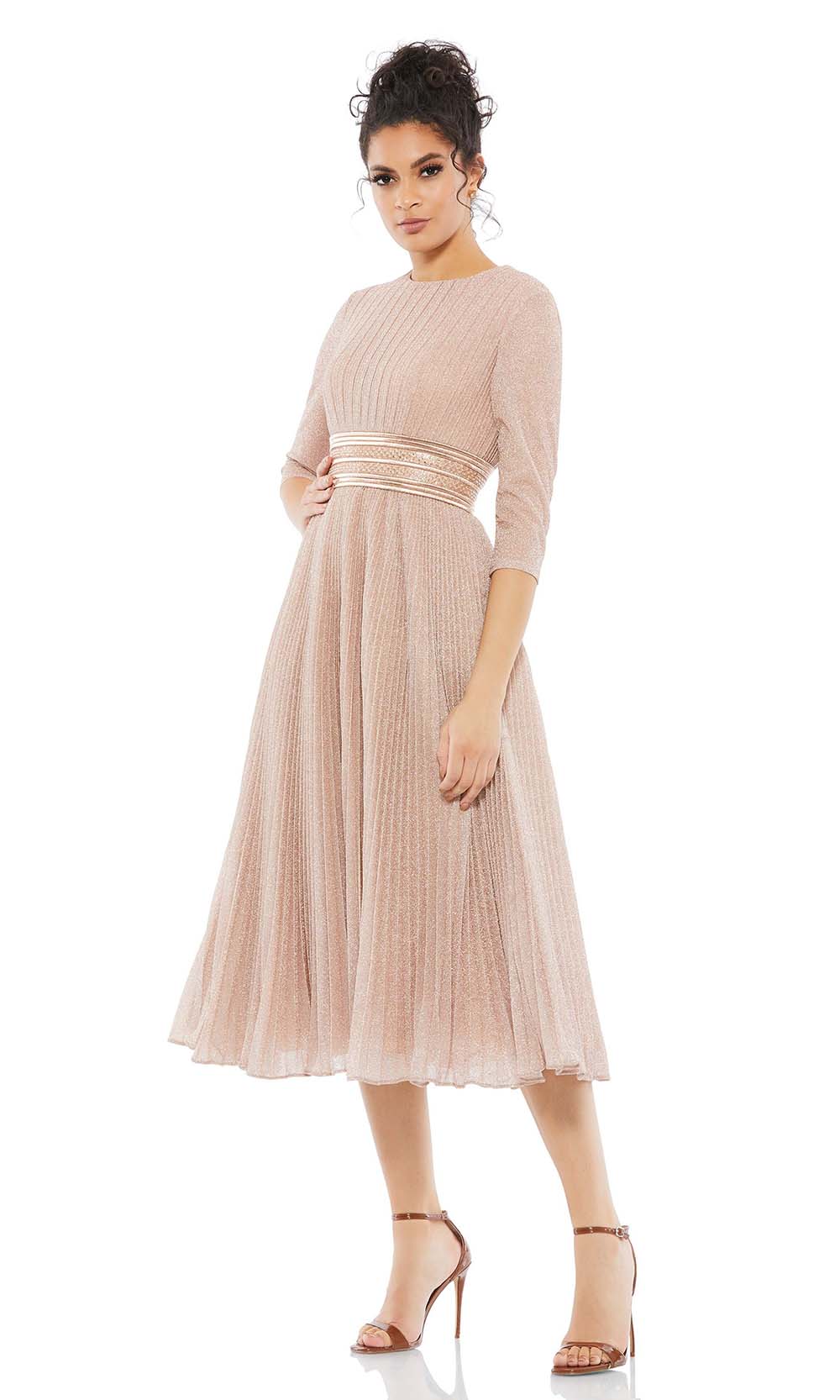 Mac Duggal Cocktail - 30750D Pleated Glitter A-Line Dress In Champagne & Gold