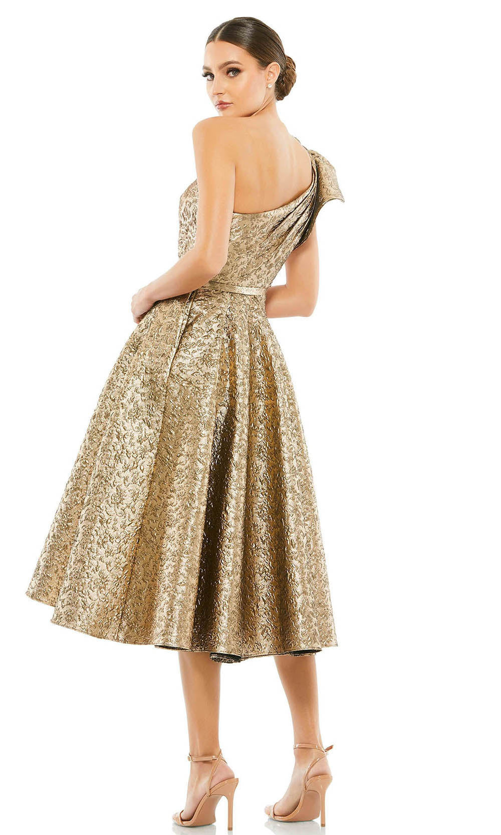 Mac Duggal Cocktail - 67906D Ornate Metallic Brocade Dress In Champagne & Gold