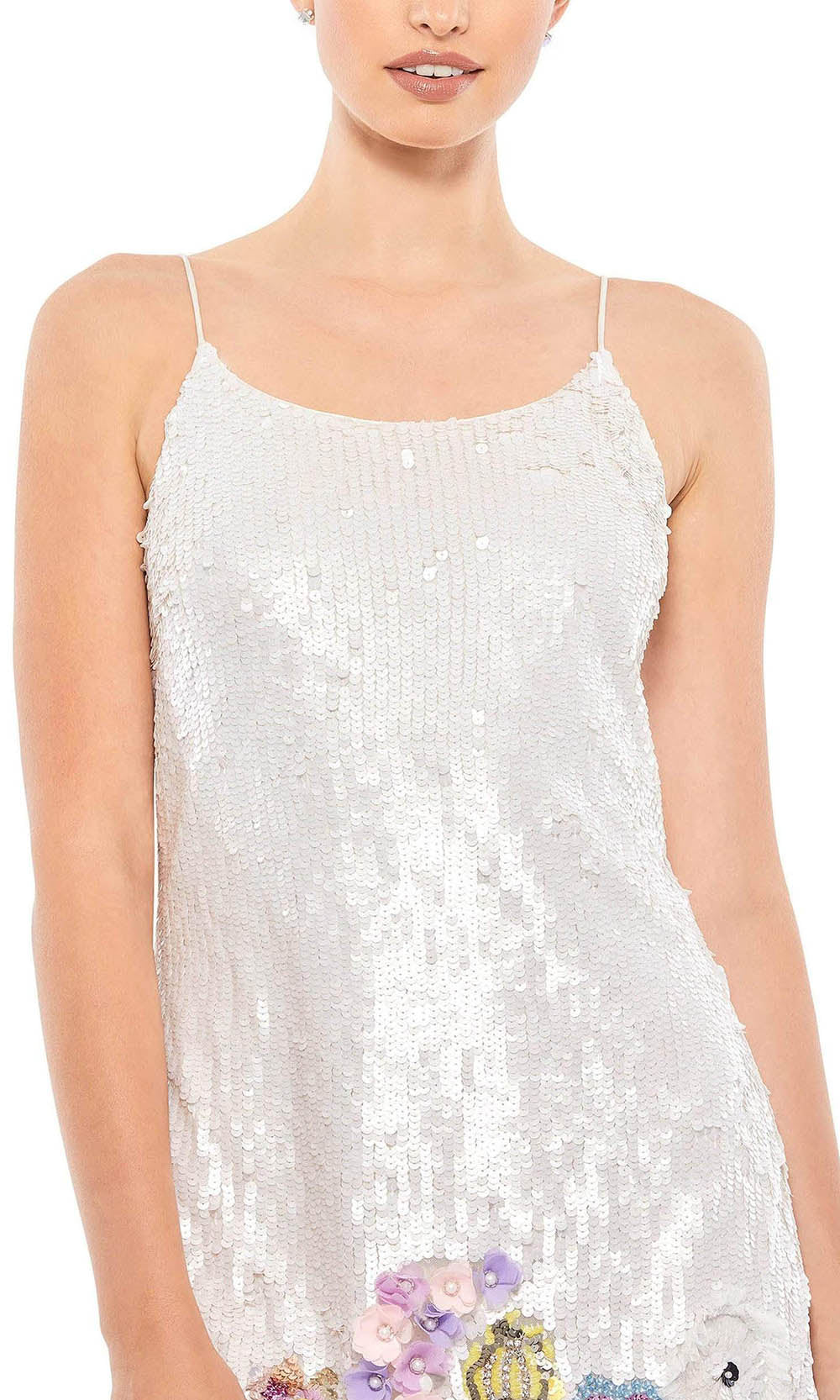 Mac Duggal Cocktail - 93628D Sequin Made Floral Detailed Short Dress In White