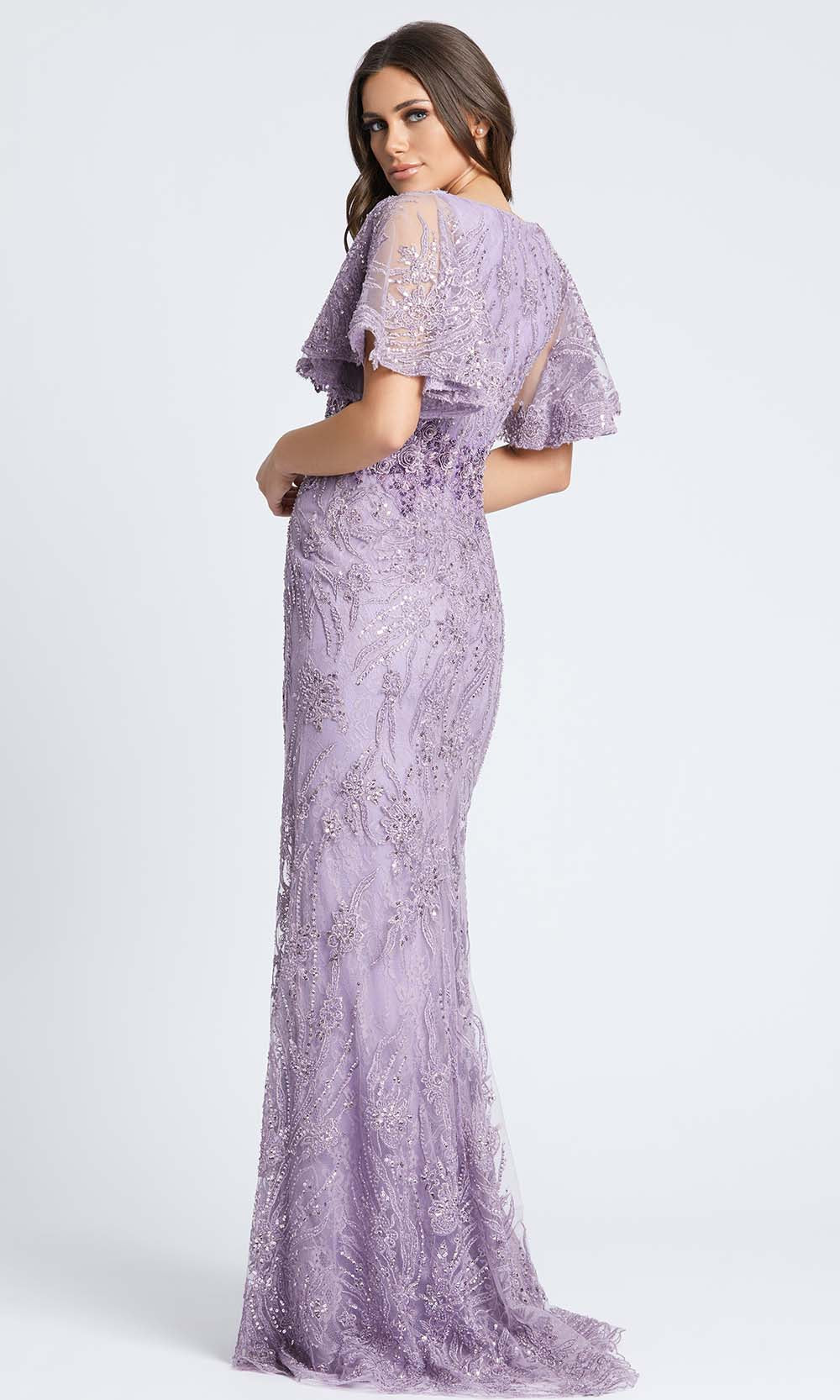 Mac Duggal Evening - 67493D Bell Sleeves Floral Beaded Gown inb Purple