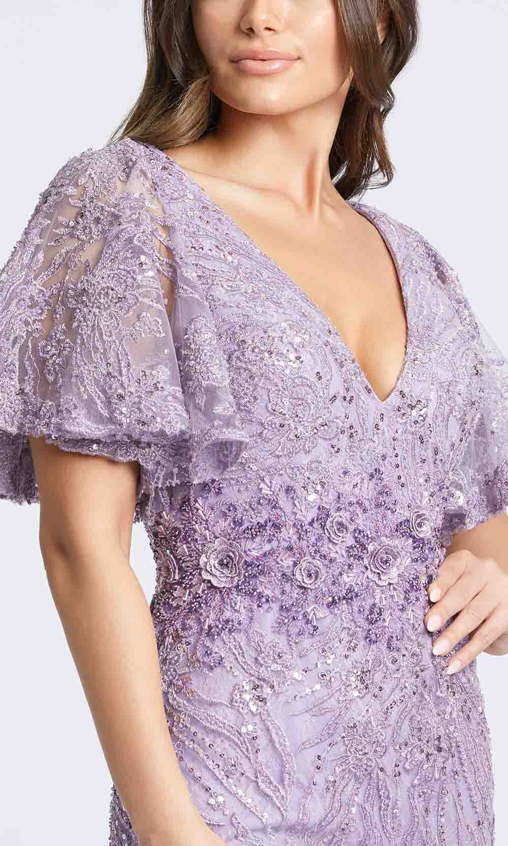 Mac Duggal Evening - 67493D Bell Sleeves Floral Beaded Gown inb Purple