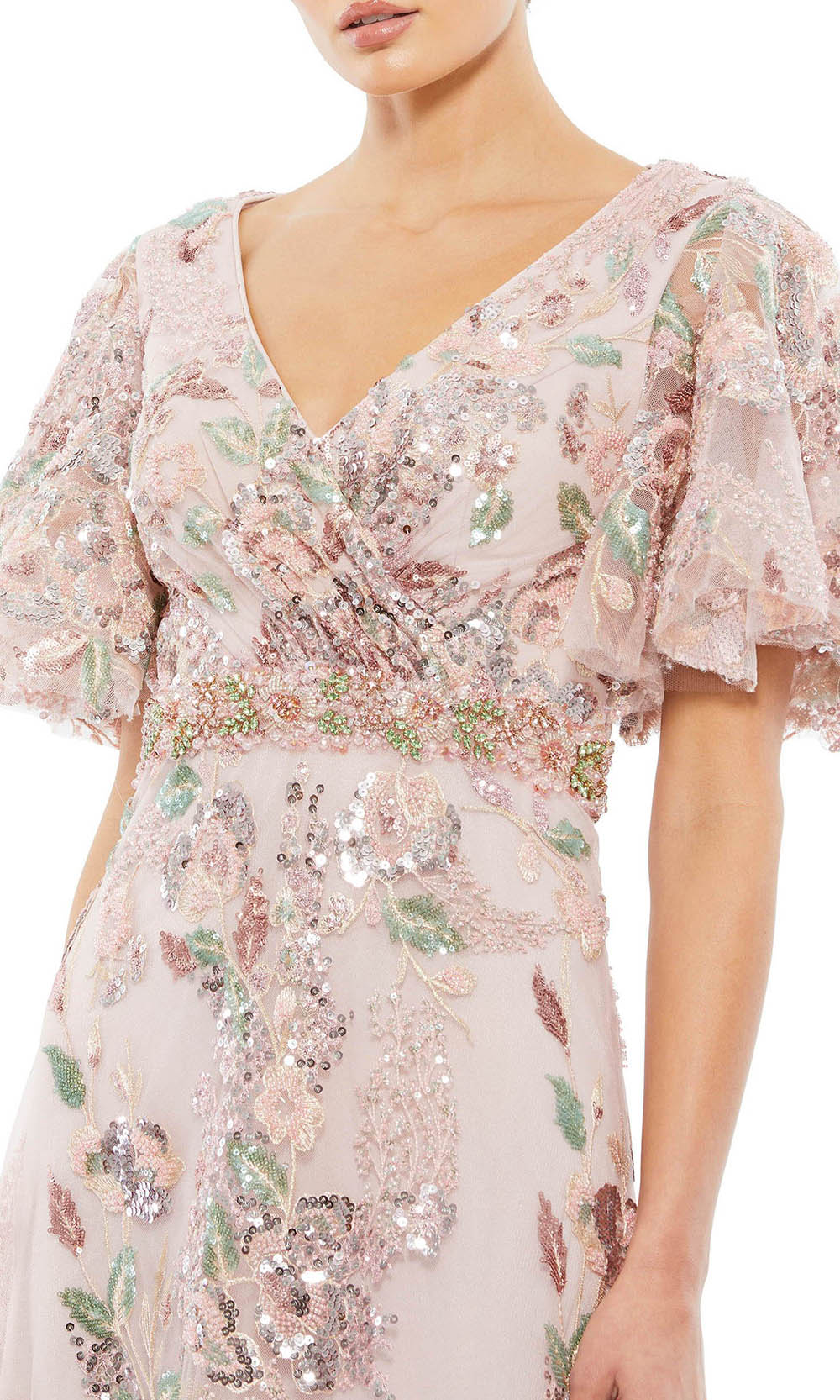 Mac Duggal Evening - 67880D Blossom Sequined A-Line Dress In Pink