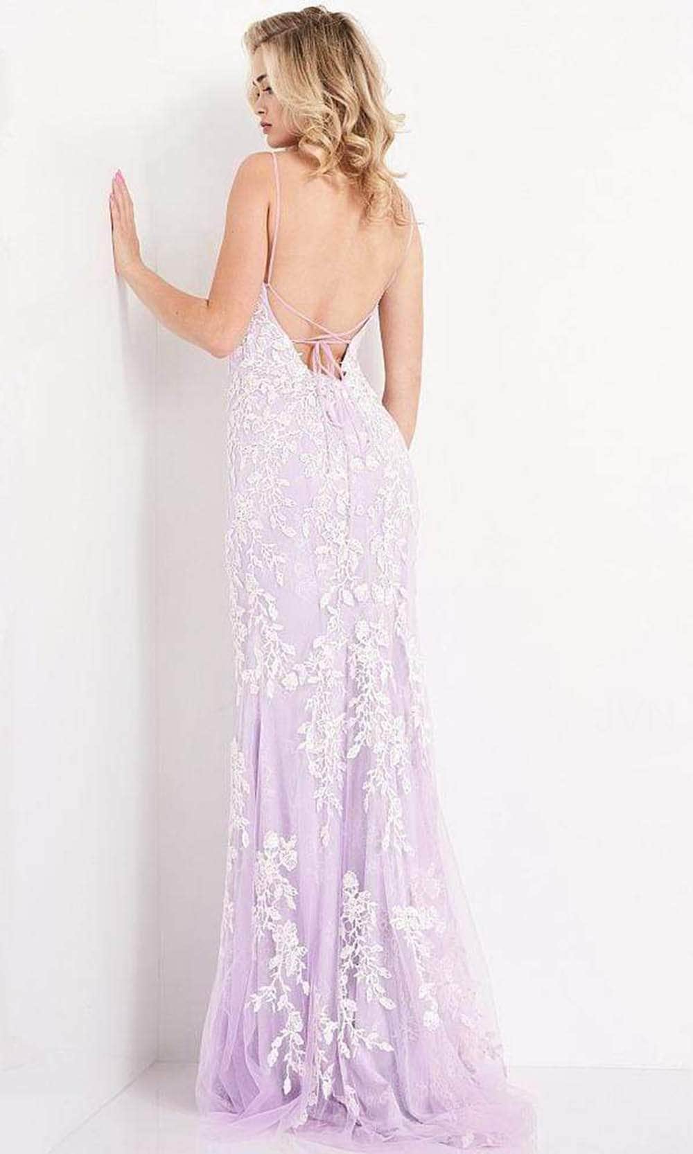 Jovani - JVN06660 Long Appliqued High Slit Sheath Gown Prom Dresses