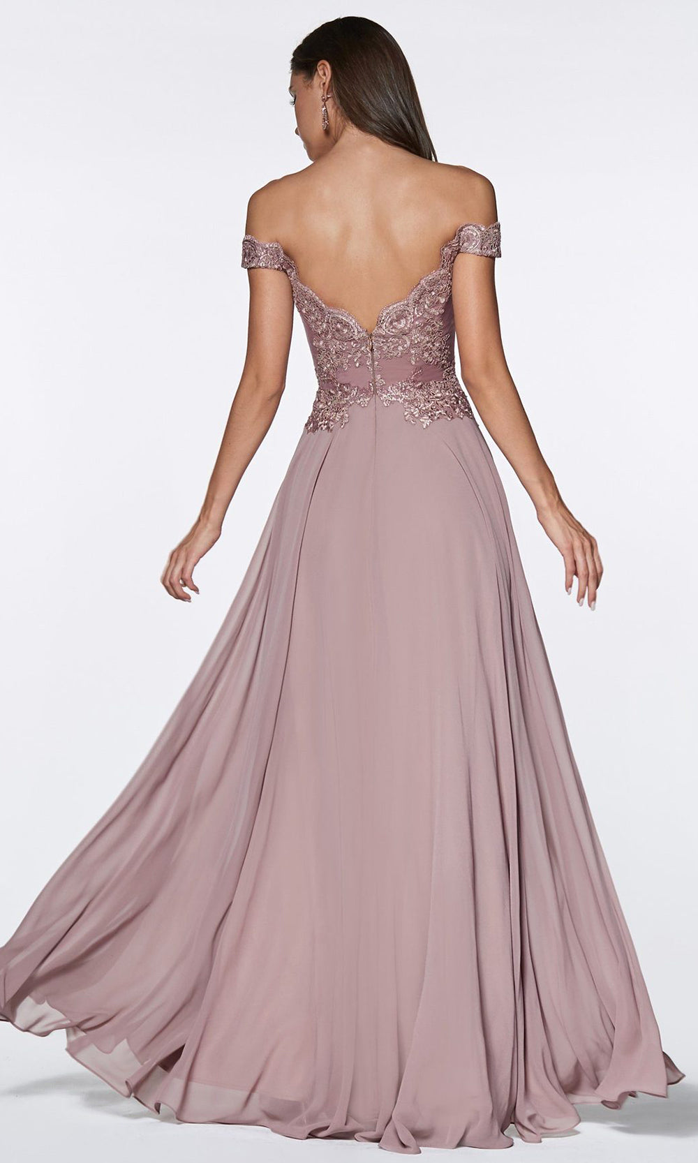 Ladivine - 7258 Scallop Chiffon A-Line Gown In Brown