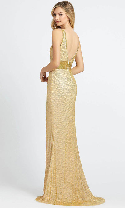 Mac Duggal - 1070L Fully Beaded V Neck Slit Evening Gown In Gold