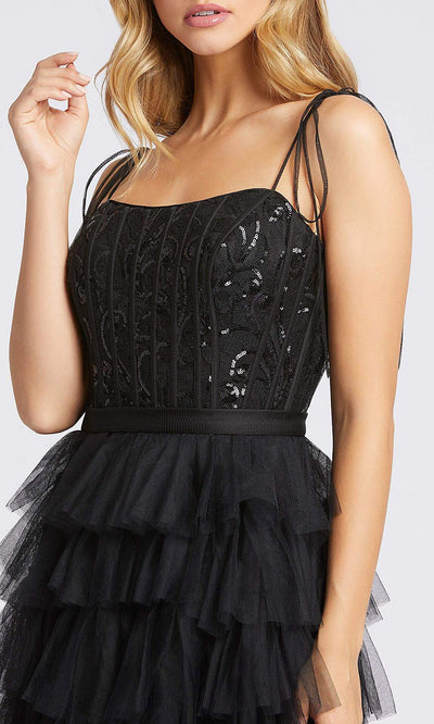 Mac Duggal - 26281I Sequined Bodice Tiered A-Line Dress In Black