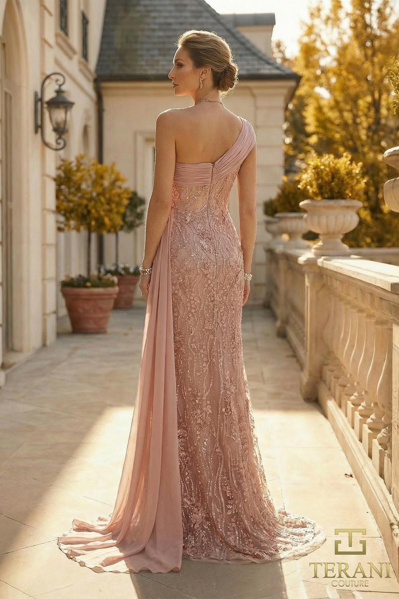 Terani Couture 262M7308 – One-Shoulder Lace Mother of the Bride Dress