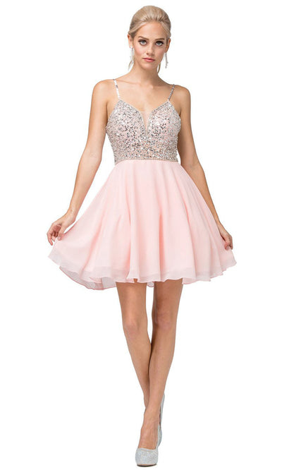 Dancing Queen - 3226 Spaghetti Strap Sequin-Ornate A-Line Dress In Pinkgrade 8 grad dresses, graduation dresses
