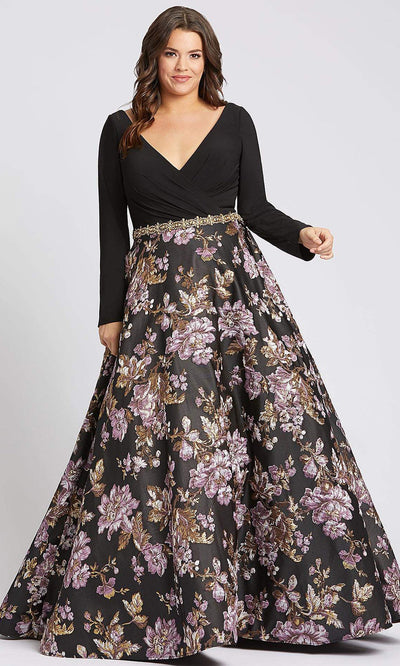 Mac Duggal - 77745F Wrap Style Embroidered Floral Dress In Black