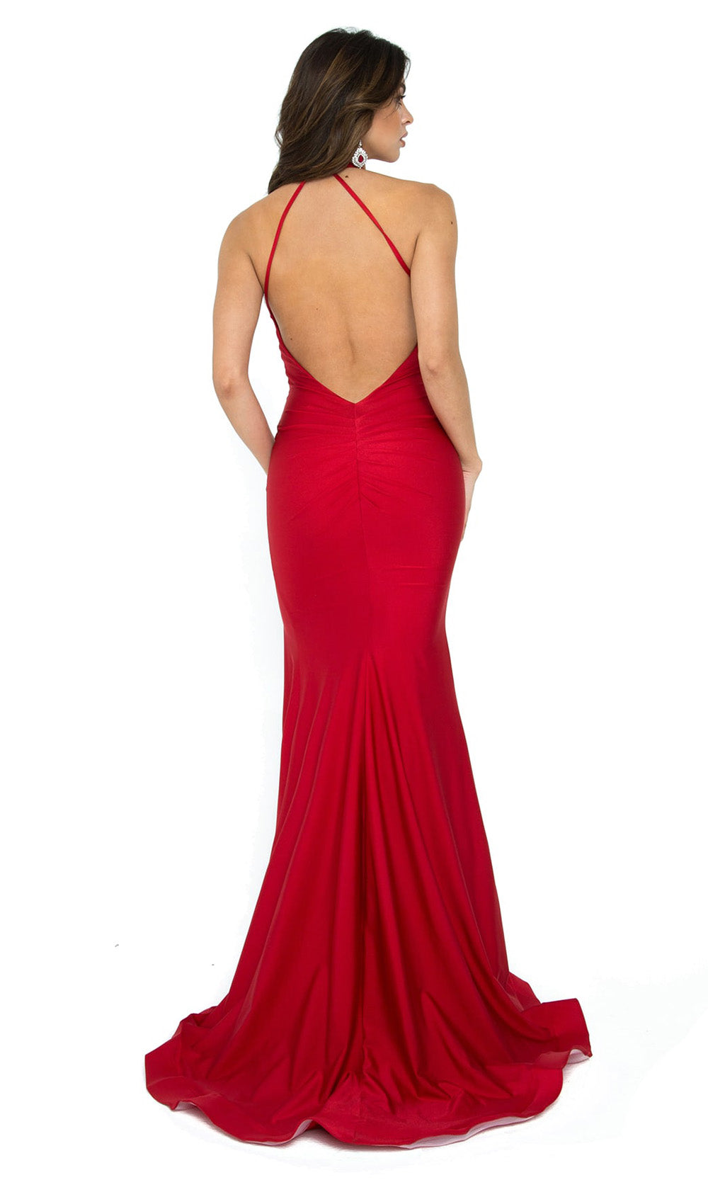 Atria - 6309H Halter V Neck Formal Slit Gown In Red