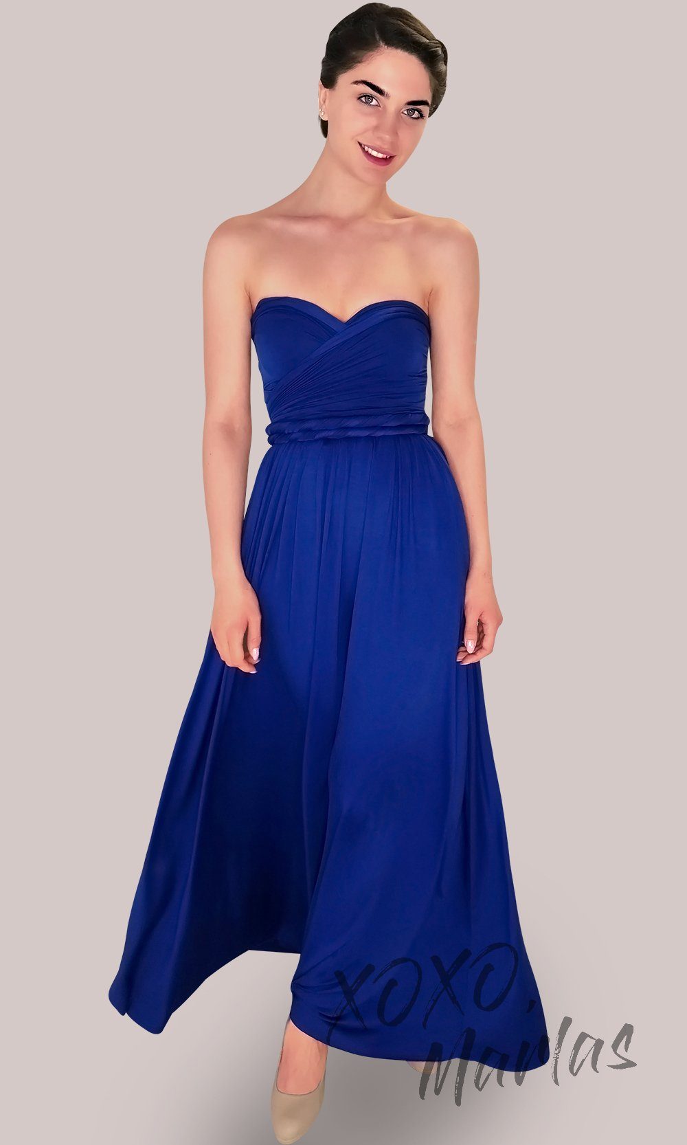 Long royal blue infinity bridesmaid dress or multiway dress or convertible dress.One dress worn in multiple ways.This bright blue one size dress is great for bridesmaid, prom, destination wedding, gala, cheap western party dress, semi formal,cocktail