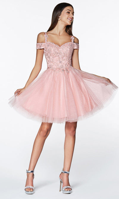 Ladivine - CD0132 Glitter Tulle A-Line Dress In Pinkgrade 8 grad dresses, graduation dresses