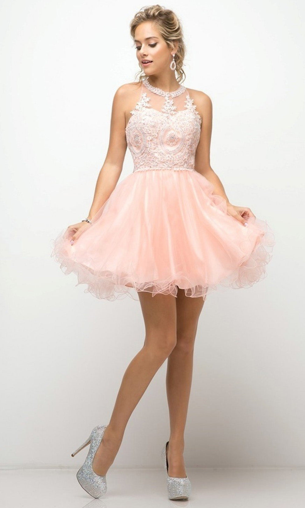 Ladivine - UJ0119 Applique Strappy Back Dress In Pinkgrade 8 grad dresses, graduation dresses