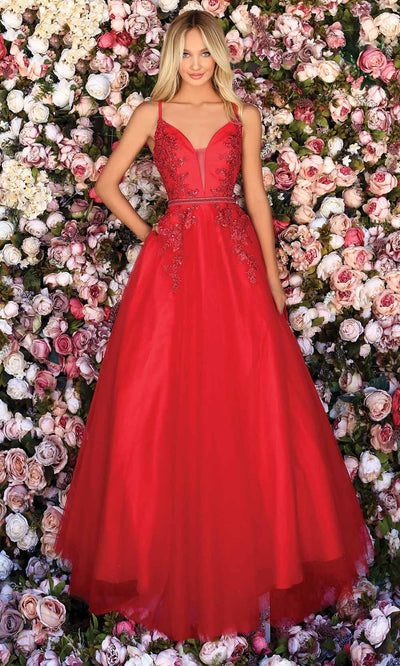 Clarisse - 800307 Floral Embroidered A-Line Gown In Red