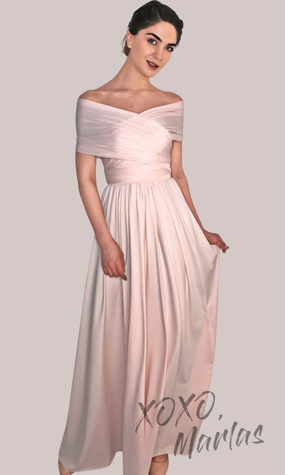 Long Blush pink infinity bridesmaid dress or multiway dress or convertible dress.One dress worn in multiple ways.This light pink one size dress is great for bridesmaid, prom, destination wedding, gala, cheap western party dress, semi formal, cocktail